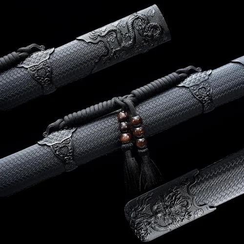 Vista 5 de 42.5" Forjado a mano T10 Acero de alto carbono Negro Dragon Tang Sword Dao