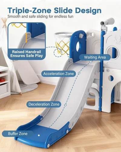 Vista 4 de Juego de tobogán Babytronic para niños pequeños, 8 en 1, tobogán para interiores y exteriores para niños de 1 a 3 años, juego para niños pequeños