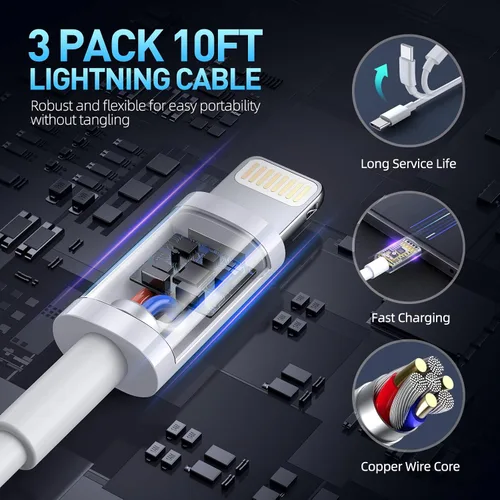 Vista 5 de Cargador rápido para iPhone, cargador de iPhone de carga rápida [certificado Apple MFi], paquete de 3 cargadores de Apple, USB C, bloque de carga