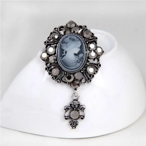 Vista 2 de Broche Cameo, broche de piedra victoriana, joyería antigua, broche de pin colgante de princesa de flores para mujer, oro cristal, plata AMX2Z002T0US
