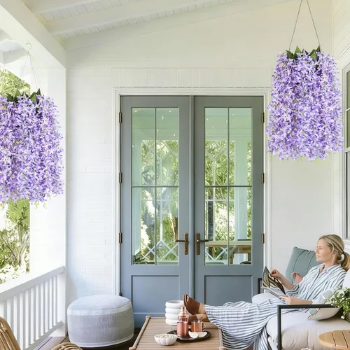 Vista 8 de RECUTMS Guirnalda de flores artificiales de seda lila, moradas, 8 unidades Morado