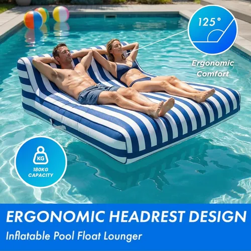 Vista 4 de Tapizado grande doble, 2 personas elegante flotador de piscina reclinable, silla flotante extra grande y respaldo, lago resistente, playa, tubo