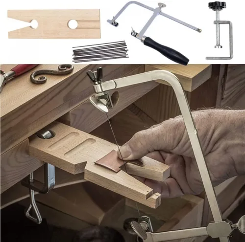 Vista 4 de Jeweler's - Marco de sierra ajustable con 144 cuchillas Kit profesional de fabricación de joyas con abrazadera de madera Juego de accesorios