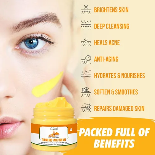 Vista 2 de Crema facial de cúrcuma para rostro y cuerpo – Loción iluminadora de piel de cúrcuma totalmente natural – La cúrcuma limpia la piel, combate