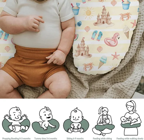 Vista 6 de Fundas de almohada de lactancia para niños y niñas, para verano, playa, helado, arena, flamenco, sol, guardería, almohadas para lactancia materna