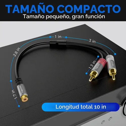 Vista 2 de Cable divisor adaptador en Y RCA, paquete de 2 unidades, 1 RCA hembra a 2 RCA macho estéreo de audio y video subwoofer, cable de extensión