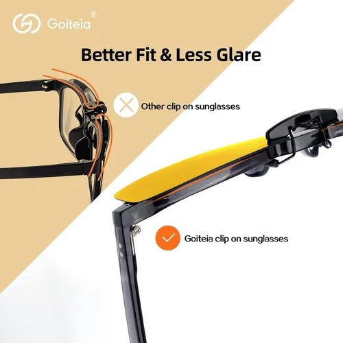 Vista 5 de Goiteia Gafas de sol polarizadas con clip, diseño rectangular ligero sobre gafas graduadas, no se deslizan, protección UV