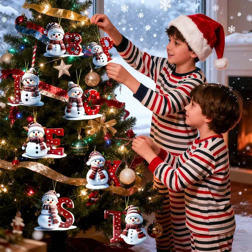 Vista 3 de Adornos de muñeco de nieve de Navidad, linda decoración de árbol de Navidad en forma de letra personalizada colgante, adorno colgante de bricolaje