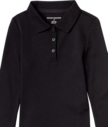 Vista 2 de Amazon Essentials - Polos de manga larga con tejido de doble punto para niñas y niñas pequeñas, paquete múltiple Paquete de 5 negro