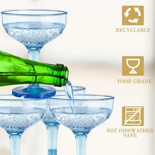 Vista 3 de Zopeal 50 Piezas Copas de Champán de 5 oz Copas de Martini de Plástico Irrompible Copas de Vino Desechables Apilables con Tallo Copas Coupe