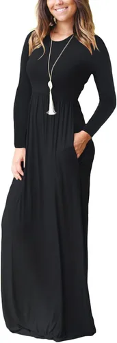 Vista 2 de GRECERELLE - Maxi vestidos lisos, de manga larga y holgados para mujer, vestidos largos informales con bolsillos