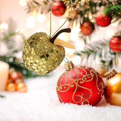 Vista 5 de 20 adornos de manzana para árbol de Navidad, mini adornos colgantes de manzana con purpurina para árbol de Navidad, decoraciones colgantes