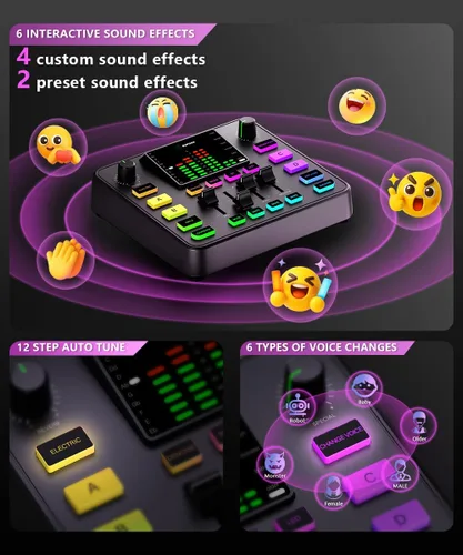 Vista 7 de PUPGSIS - Mezclador de audio para juegos, interfaz de audio para PC, interfaz de micrófono dinámico TRS de 1/4 pulgadas, tablero de sonido