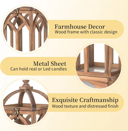 Vista 7 de Romadedi Farol de vela de madera de granja, juego de 2 candelabros decorativos de madera rústica, decoración del hogar, mesa de boda, centro