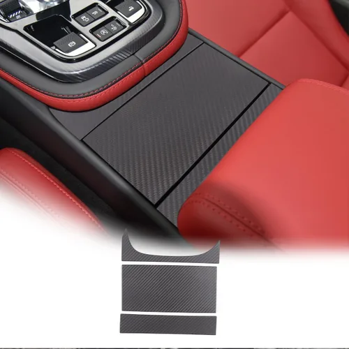 Vista 9 de Daeiclru Caja de almacenamiento de control central de fibra de carbono real, cubierta de panel compatible con Jaguar F-Type 2013-2022, consolas Negro