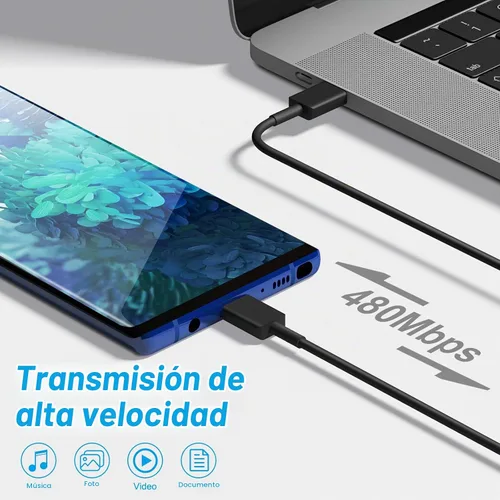 Vista 4 de Cargador USB C súper rápido, cargador tipo C bloque de carga rápida con cable tipo C a C de 6 pies para Galaxy S25 Negro
