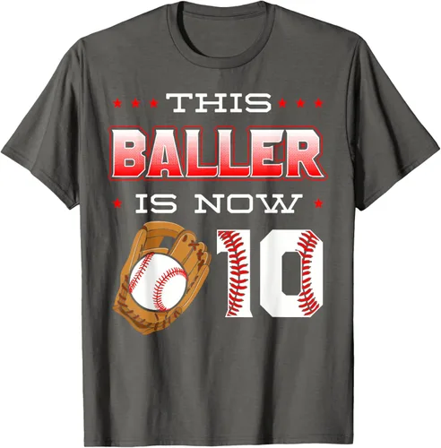 Vista 84 de This Baller Is Now 10 - Camiseta de béisbol para fiesta temática de cumpleaños número 10, Negro