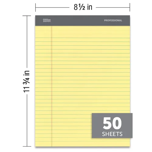 Vista 3 de Office Depot Professional Legal Pad, 8 1/2in. x 11 3/4in., Legal Ruled, 50 Sheets Per Pad, Canary, Pack Of 8 Pads, 99527 Productos de oficina