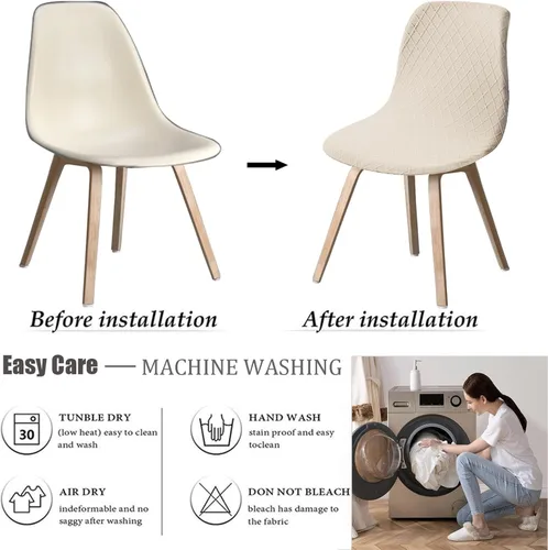 Vista 6 de Juego de 2 fundas de jacquard para silla, elásticas, impermeables, escandinavas, para sillas de comedor, lavables, modernas, fundas de asiento