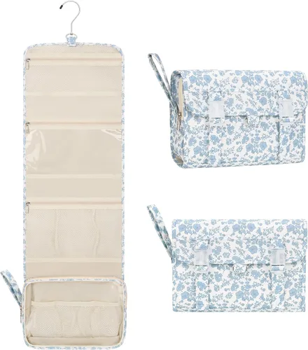 Vista 10 de Pequeña bolsa de aseo colgante para hombres y mujeres, organizador colgante portátil para kit de ducha de tamaño de viaje, accesorios de maquillaje