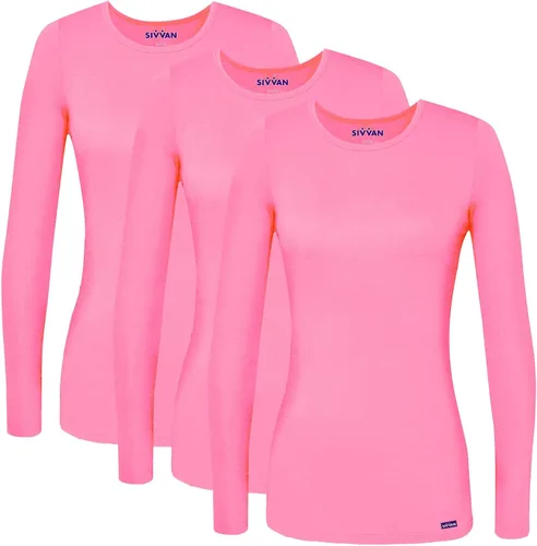 Vista 15 de Sivvan 3-Pack Women's Long-Sleeve Comfort Underscrub Tee, Scrubs Undershirts Aguamarina (Aquamarine)