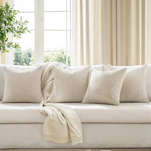Vista 5 de MIULEE - Juego de 4 fundas de almohada suaves para sofá, decorativas, estilo bohemio, con rayas, fundas de almohada de corduroy, decoración rústica