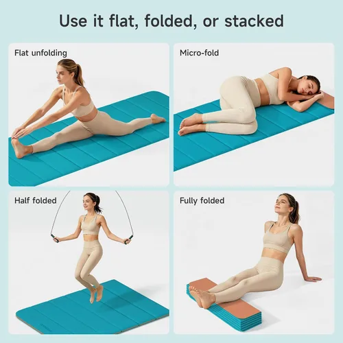Vista 3 de Esterilla de yoga POE de 12 pliegues de 75 x 26 x 0.4 pulgadas, antideslizante, compacta y apta para yoga, pilates, entrenamiento de fuerza
