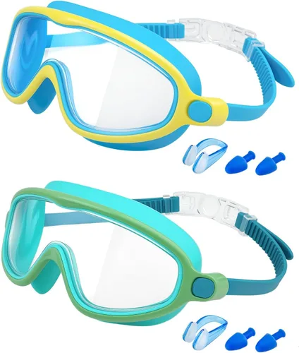 Vista 20 de Swim Goggles 2 Pack, Wide View Anti Fog&UV Swimming Goggles for Audlt, No Leak Pool Beach Essentials for Men Women Azul claro y rosa espejado