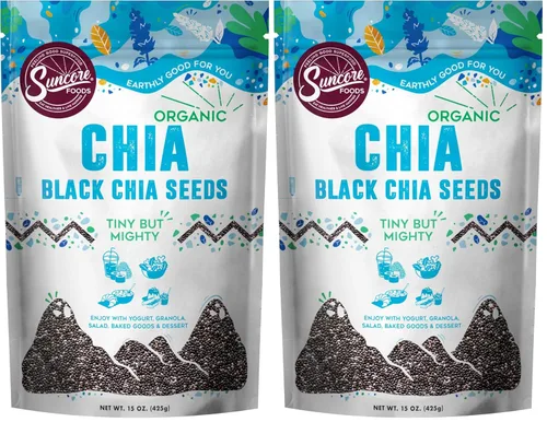 Vista 6 de Suncore Foods Semillas orgánicas de chía negra, 15 onzas, superalimentos, sin gluten USDA Organic, Plant-Based, Vegan, GMO-Free, Gels Easily, For