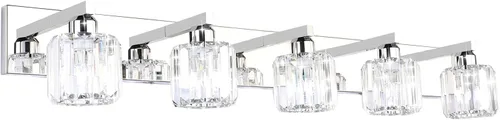 Vista 21 de Aipsun Accesorios de iluminación de tocador de baño, luces de tocador de cristal para baño, 2 luces, accesorios de iluminación de pared de acero