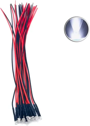 Vista 17 de 30 piezas de luces LED de 12 voltios de 3mm con parte superior plana verde, diodos emisores de luz precableados, lente de agua transparente de 7.9