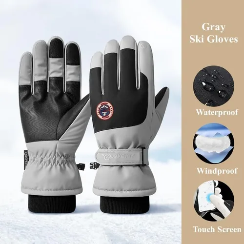 Vista 8 de Guantes de nieve de esquí de invierno para hombres, mujeres, jóvenes Guantes de calentamiento de manos impermeables para pantalla táctil y clima