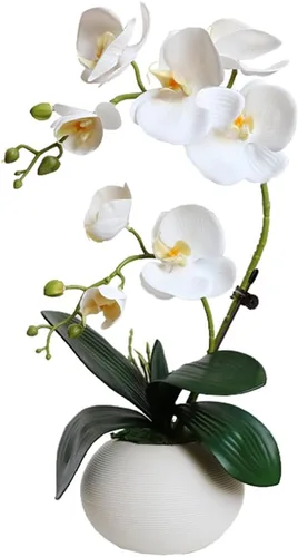 Vista 13 de LESING Artificial Potted Orchid Flower for Table Centerpieces,Real Touch White Fake Orchid Flowers in Vase for Home Decoration (Style 2,Black Vase)