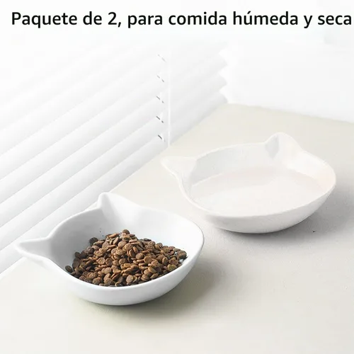 Vista 6 de Juego de 2 cuencos de cerámica poco profundos para gatos pequeños, aptos para bigotes para gatos