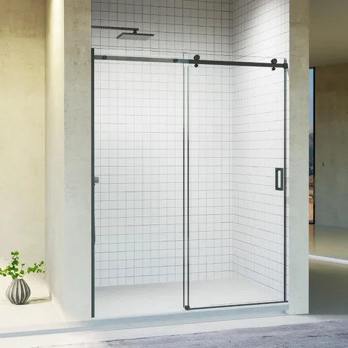 Vista 23 de Puerta de ducha deslizante individual plegable con tirador de 44-48 pulgadas de ancho x 70 pulgadas de alto, puerta de ducha de vidrio con vidrio