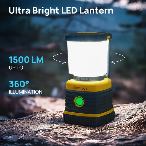 Vista 2 de Consciot C02 - Linterna LED para campamento, luces de campamento recargables USB-C, 1500 lm, 5 modos de luz, hasta 100 horas de tiempo