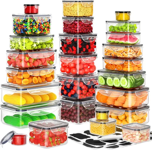 Vista 8 de 40 recipientes de almacenamiento de alimentos con tapas herméticas (20 recipientes y 20 tapas), contenedor de preparación de comidas de plástico