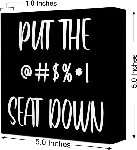 Vista 2 de LVQHI Letrero de madera divertido con texto en inglés «Put The Seat Down Negro