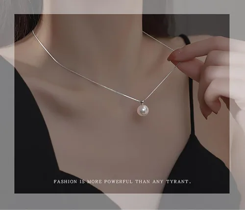 Vista 5 de Single Pearl Necklace for Women silver Black Pearl Necklace Pendant Dainty Pearl Drop Necklaces Jewelry Simple Pearl Pendant Necklace Birthday