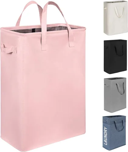 Vista 8 de Chrislley 45L - Cesta de lavandería delgada estrecha con asa, cesta de lavandería plegable para ropa sucia, organizador portátil, contenedores