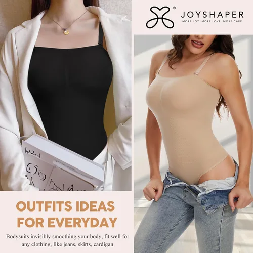 Vista 4 de JOYSHAPER Body sexy sin tirantes para mujer, con hombros descubiertos, sin costuras, camiseta sin mangas, leotardo de una pieza