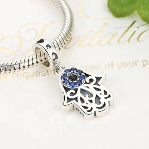 Vista 56 de BISAER Hamsa - Dije de mano de plata de ley, piedras preciosas azules de mal de ojo, se adapta a brazalete, pulsera, collar