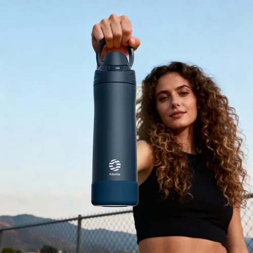 Vista 7 de FJbottle Botella de agua aislada de acero inoxidable, 24 onzas, sin popote, botella de agua deportiva a prueba de fugas con asa ajustable para Azul