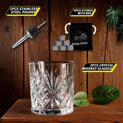 Vista 3 de Juego de 2 vasos de whisky de 11 onzas, vasos de vidrio de estilo antiguo, vasos de whisky whisky, vasos de whisky escocés para coñac, cóctel, ron