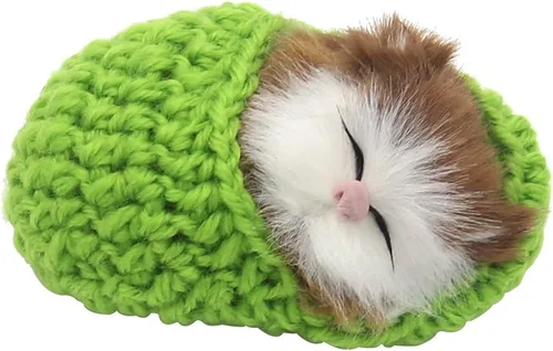 Vista 6 de 4 piezas de gato dormido en zapatilla de juguete, mini gatito en zapato con sonidos de maullidos decoración de mano juguete de regalo para niños