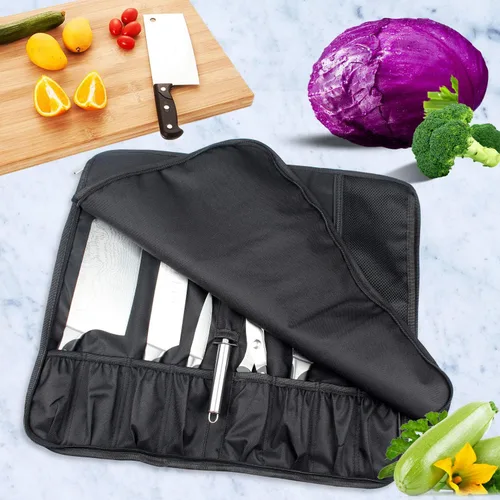 Vista 7 de Tosnail Bolsa enrollable para cuchillos de chef con asa de transporte y correa para el hombro, bolsa de almacenamiento de cuchillos de cocina