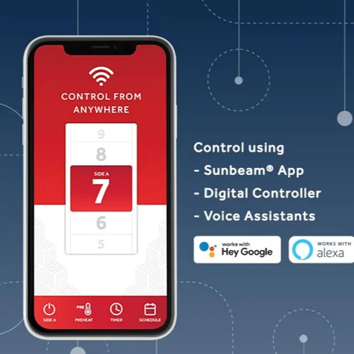 Vista 3 de SUNBEAM Almohadilla de colchón térmica térmica de mezcla de algodón premium con conexión WiFi de doble temperatura, con controlador, aplicación