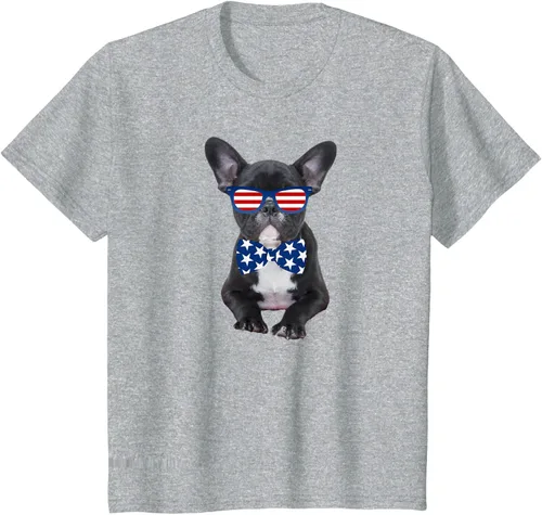 Vista 8 de Funny French Bulldog 4th de julio de Patriótico EE. UU. playera, niños 10, Blanco