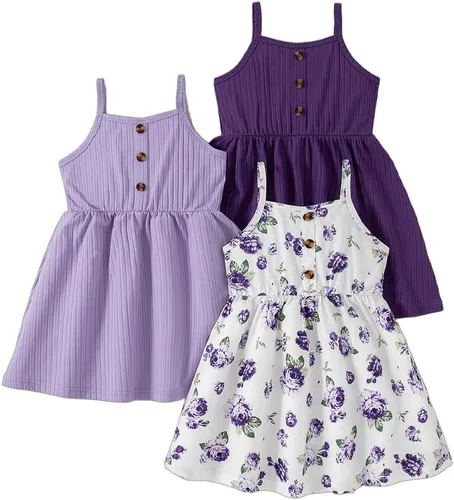 Vista 35 de Vestidos para niñas Vestidos para niñas pequeñas Paquete de 3 Vestido casual de fiesta con estampado patinador acampanado tipo A Vestido de verano