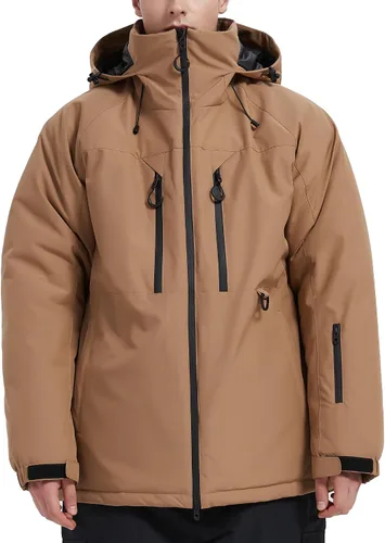 Vista 9 de Chaqueta de esquí impermeable para hombre, abrigos de nieve, snowboard de montaña, rompevientos, parka con capucha Marrón